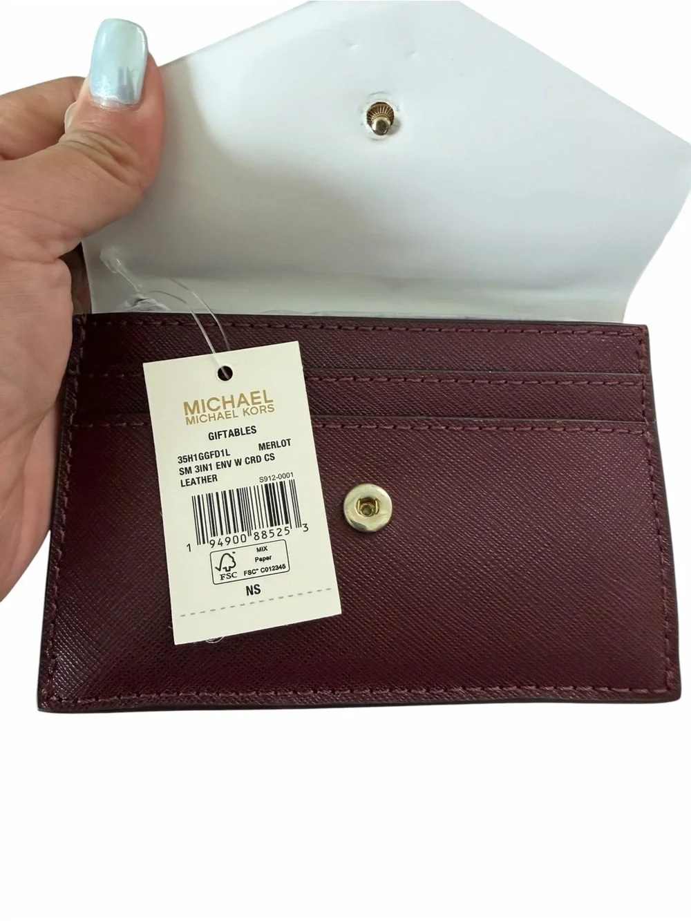 Michael Kors Merlot Leather Envelope Style  Card Holder